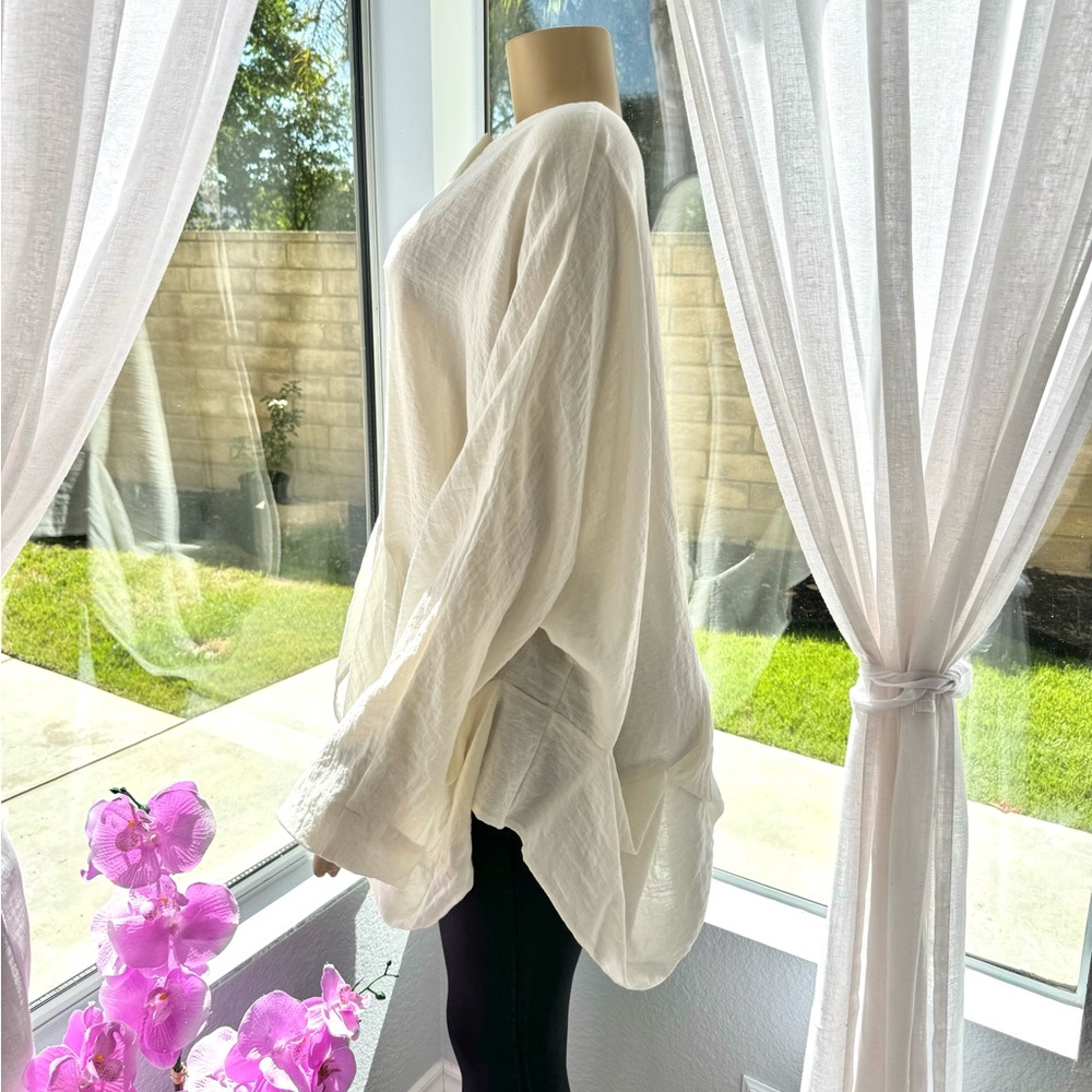 Kedem Sasson Langelook White Linen One Size Top Tunic Blouse Off White EUC - Picture 4 of 11